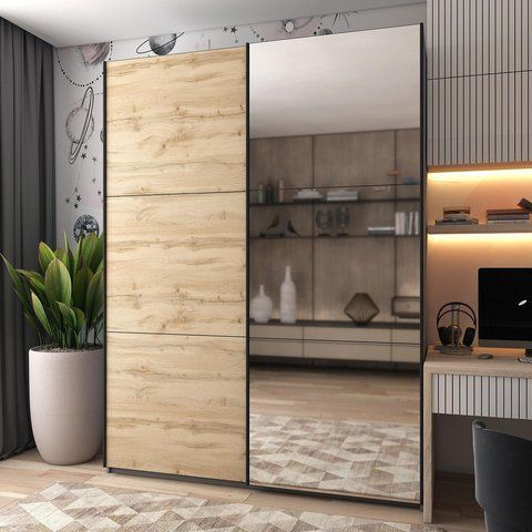 Шафа-купе двохдверна Doros G-Caiser 180х60х240 см Графіт/Дуб евок/1 Дзеркало (DRS-011227) DRS-011227 фото