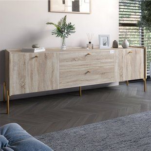 Тумба під телевізор з шухлядами LION Wood з золотими ніжками 160х65х40 см Дуб Сонома (LION-043115) LION-043115 фото