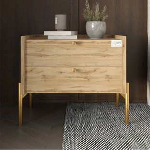 Тумба приліжкова LION Wood з двома шухлядами Дуб Артизан (золоті ножки) (LION-041347) LION-041347 фото