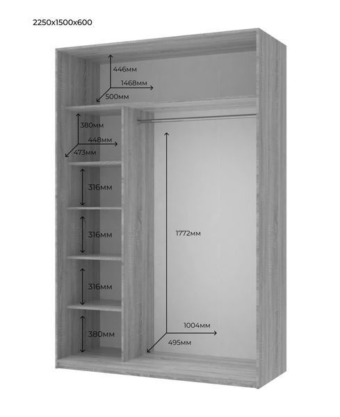 Шафа-купе Doros Сіті Лайт Кашемір 2 дзеркала 150х60х225 (80736359) DRS-011802 фото