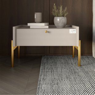 Тумба приліжкова LION Wood з однією шухлядою Кашемір (золоті ножки) (LION-041324) LION-041324 фото